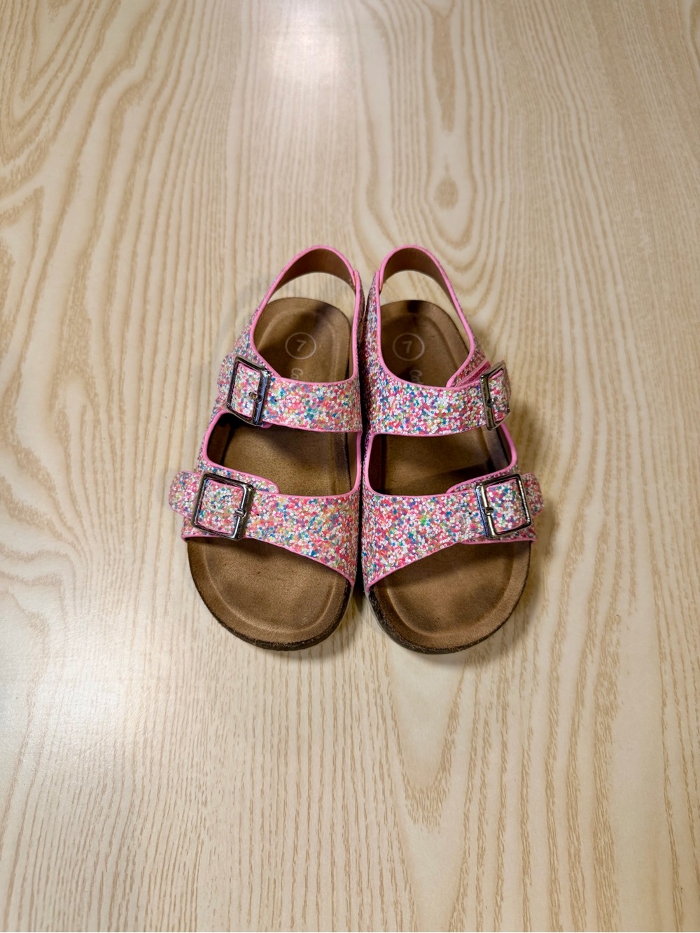 Cat & Jack Pink Multicolor Glitter Double-Velcro Buckle Sandals Size 7C